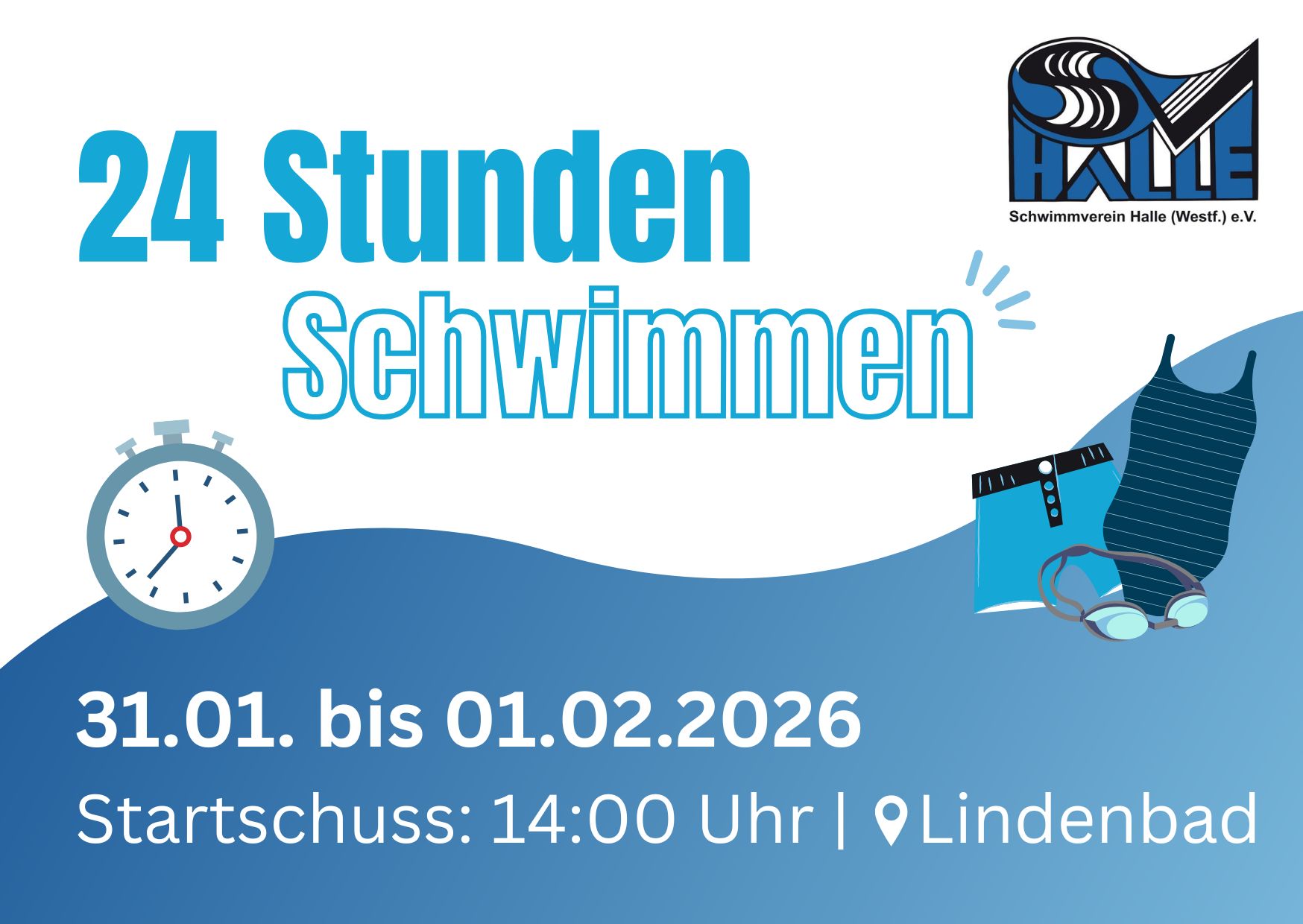 Mehr über den Artikel erfahren 24 Stunden Schwimmfest im Lindenbad Halle (Westf.) – Meldet Euch&nbsp;an!